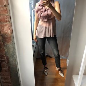 Bebe mauve pale blush rose sheer mesh romantic y2k 3D flower top